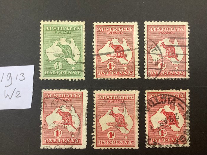 Australien 1913 - Samling tidligt Australien med Kangaroo og George V, også servicefrimærker. - Stanley Gibbons