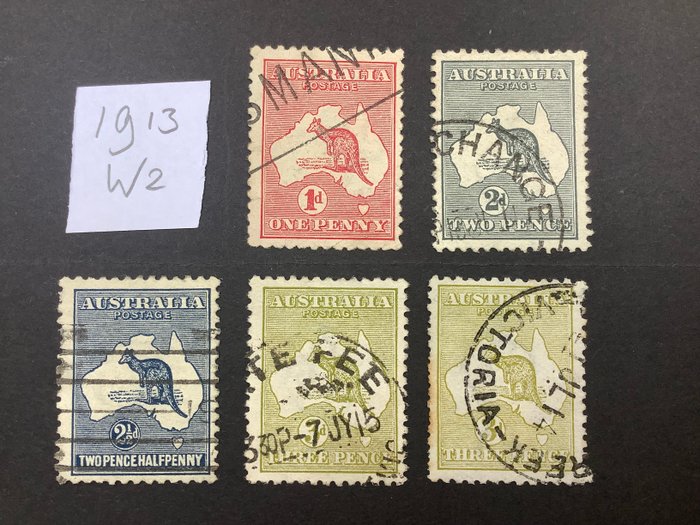 Australien 1913 - Samling tidligt Australien med Kangaroo og George V, også servicefrimærker. - Stanley Gibbons