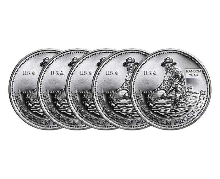 Förenta staterna. 5 x 1 oz Engelhard Prospector Silver Round (Random Years and Reverse Design)