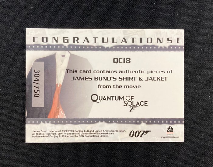 James Bond 007: A Quantum of Solace - Daniel Craig - Shirt  Jacket Worn Movie - Trading Card - Limited to /750 - Danjaq