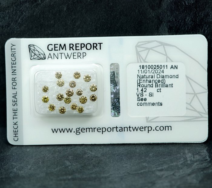 18 pcs Diamant  (Farvebehandlet)  - 1.42 ct - Fancy Grøn, Gul - SI1, VS1 - Gem Report Antwerp (GRA)