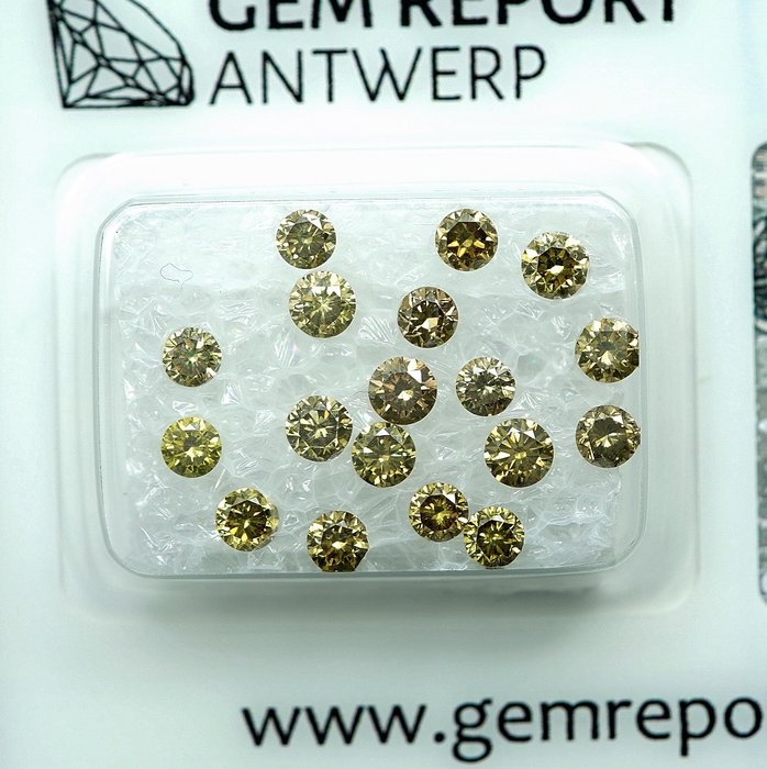 18 pcs Diamant  (Farvebehandlet)  - 1.42 ct - Fancy Grøn, Gul - SI1, VS1 - Gem Report Antwerp (GRA)