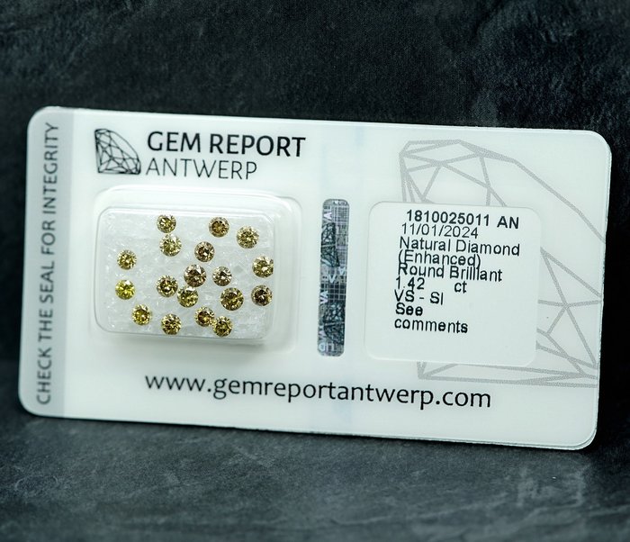 18 pcs Diamant  (Farvebehandlet)  - 1.42 ct - Fancy Grøn, Gul - SI1, VS1 - Gem Report Antwerp (GRA)