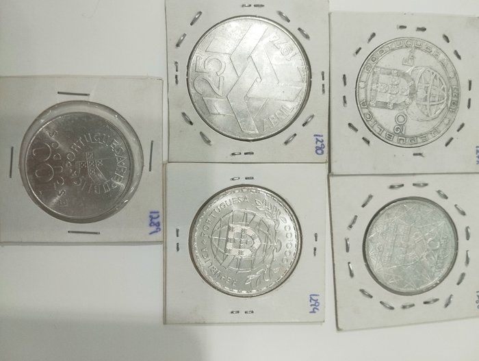 Portugal. Republic. 20 + 100 + 250+ 1000 Escudos Colection of portuguese silver commemorative coins. Total 88 g  (Ingen mindstepris)