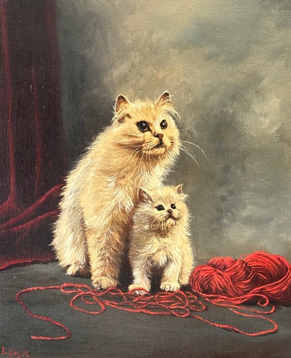 Jacob de Nooijer (1935-2012) - Kitten met moeder poes