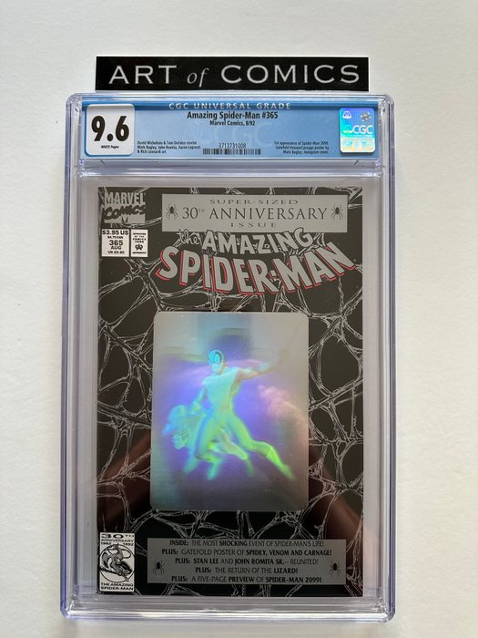 The Amazing Spider-Man #365 - 1st Appearance Of Spider-Man 2099 - Gatefold Venom/Carnage Poster - Hologram Cover - CGC Graded 9.6! - Extremely High Grade - White Pages!! - Key Book!! - 1 Graded comic - Første udgave - 1992