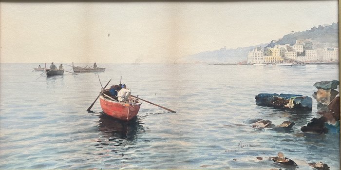 Vincenzo Loria (1849-1939) - Pescatori a Posillipo, Napoli