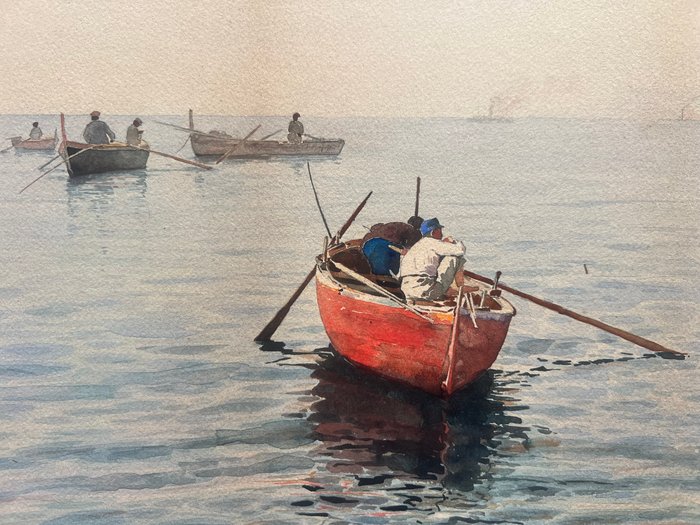 Vincenzo Loria (1849-1939) - Pescatori a Posillipo, Napoli