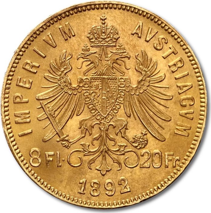 645 grams - Guld 900 - 8 Florins/20 Francs 1892 - Præget bar