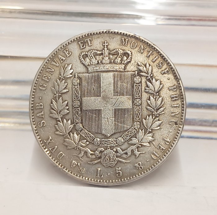 Italien Kongeriget af Sardinien Victor-Emanuelle II 5 Lire 1854