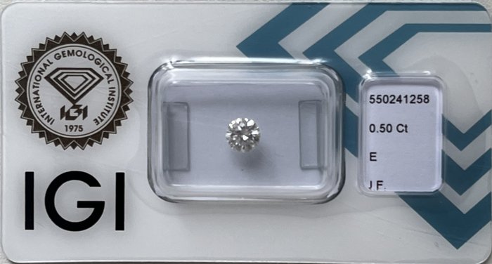 1 pcs Diamant  (Natur)  - 050 ct - Rund - E - IF - International Gemological Institute (IGI)