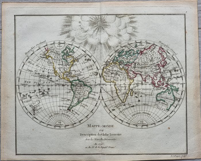 World - Verden; Charles François de Lamarche - Mappe-Monde - 1795