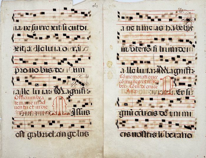 Manuskript - Unknown - Set of 2 Sheets - Script 17th Century - Latin antiphonary on paper with initials in red and black - 1600