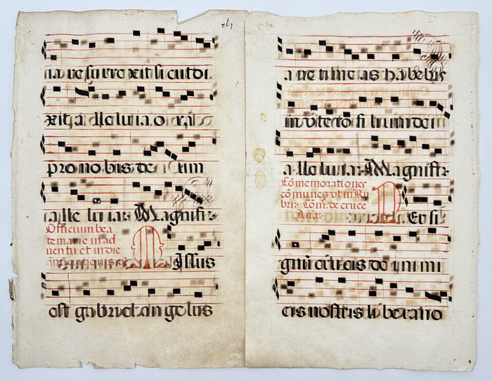 Manuskript - Unknown - Set of 2 Sheets - Script 17th Century - Latin antiphonary on paper with initials in red and black - 1600