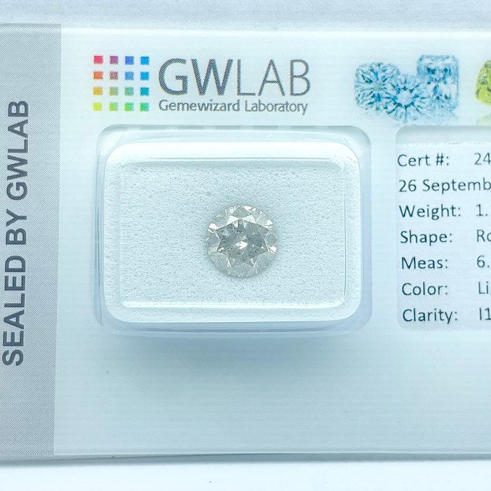 Ingen mindstepris - 1 pcs Diamant  (Naturfarvet)  - 1.18 ct - Rund - Light Grå - I1 - Gemewizard Gemological Laboratory (GWLab)