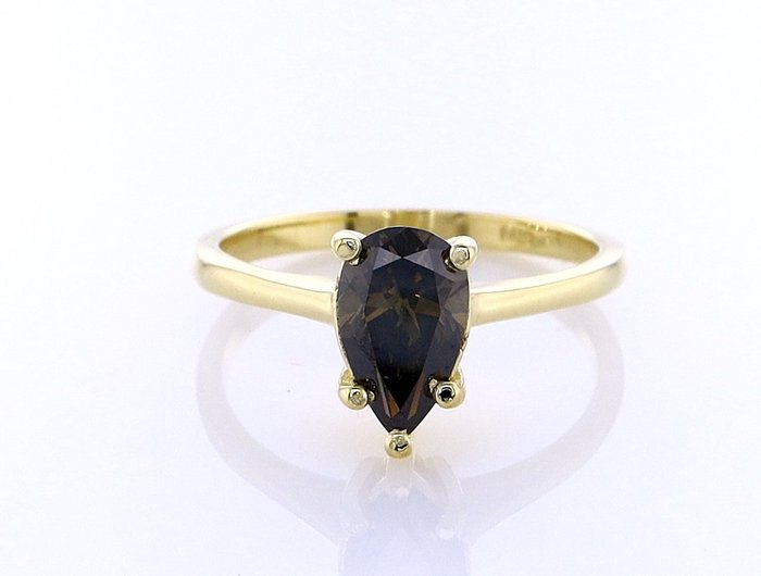 Ring - 14 karat Gulguld -  0.93ct. tw. Diamant (Naturfarvet)