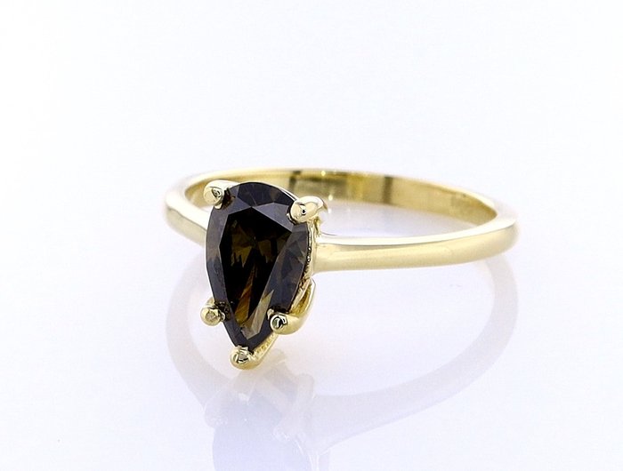 Ring - 14 karat Gulguld -  0.93ct. tw. Diamant (Naturfarvet)