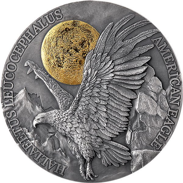 Ghana. 10 Cedis 2022 American Eagle Wildlife in the Moonlight Antique finish Silver Coin 2 oz (.999)