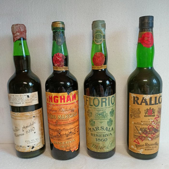 Marsala: Florio 1860 COVISI 1910 Ingham 1834  Rallo 1860 - Sicilien - 4 Bottles (065L + 068L 075L)