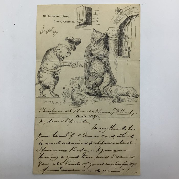 Louis Wain (ill) - A letter with an original Louis Wain illustration - 1890