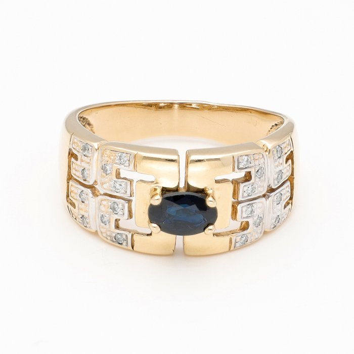 Ingen mindstepris - Ring - 14 karat Gulguld Diamant (Natur)  - Safir