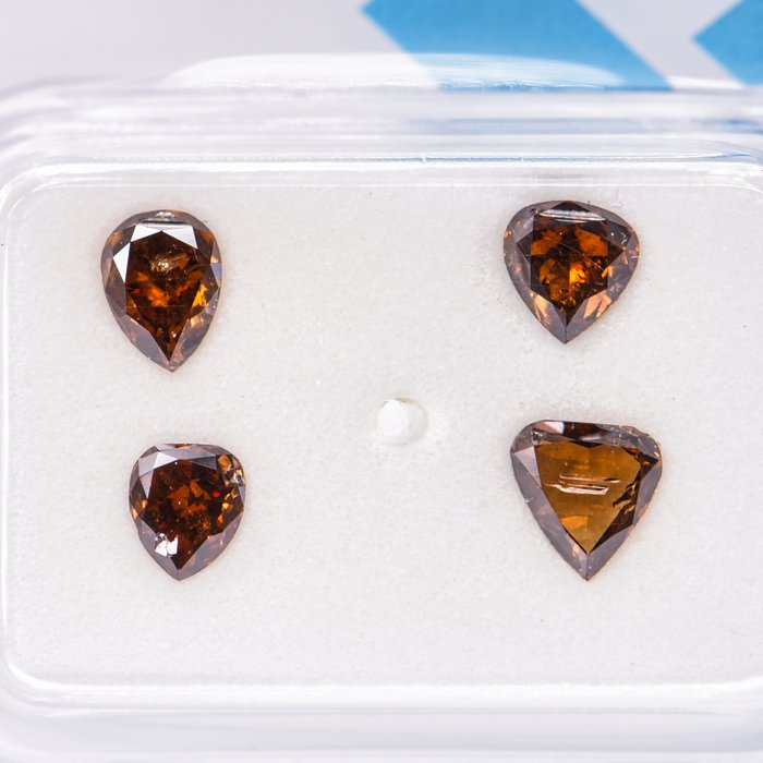 Ingen mindstepris - 4 pcs Diamant  (Naturfarvet)  - 1.02 ct - Pære - Fancy deep Brun Gul - I1, SI2 - International Gemological Institute (IGI)