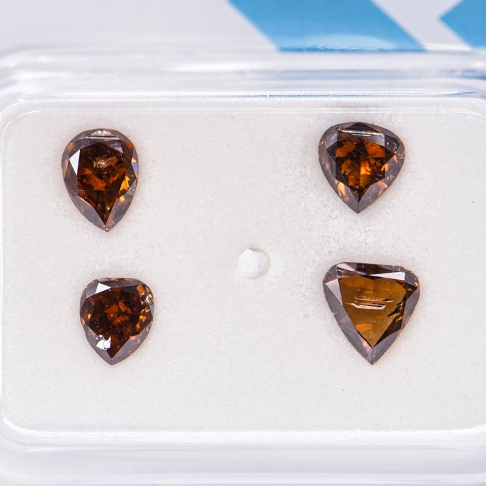 Ingen mindstepris - 4 pcs Diamant  (Naturfarvet)  - 1.02 ct - Pære - Fancy deep Brun Gul - I1, SI2 - International Gemological Institute (IGI)