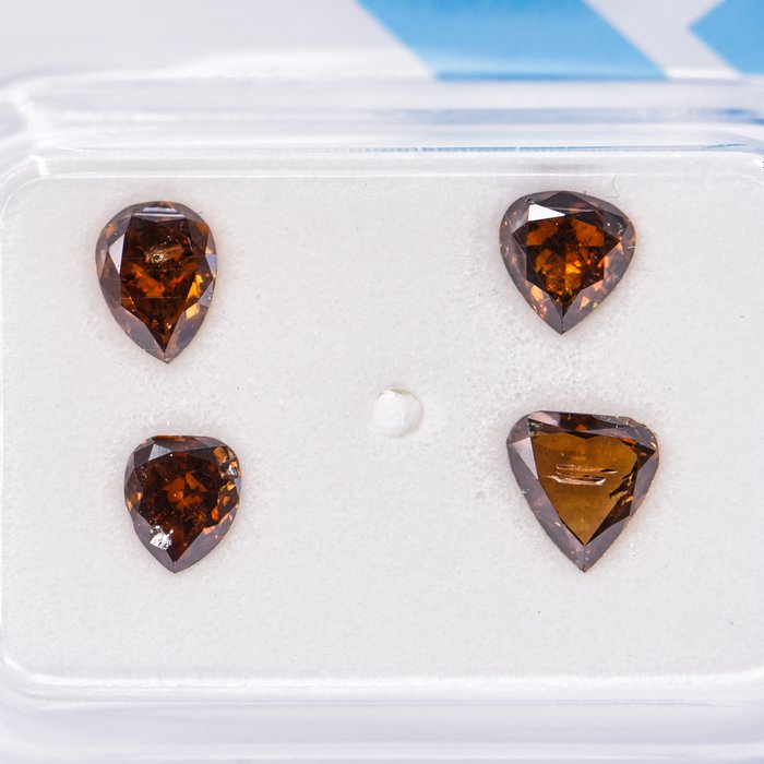 Ingen mindstepris - 4 pcs Diamant  (Naturfarvet)  - 1.02 ct - Pære - Fancy deep Brun Gul - I1, SI2 - International Gemological Institute (IGI)