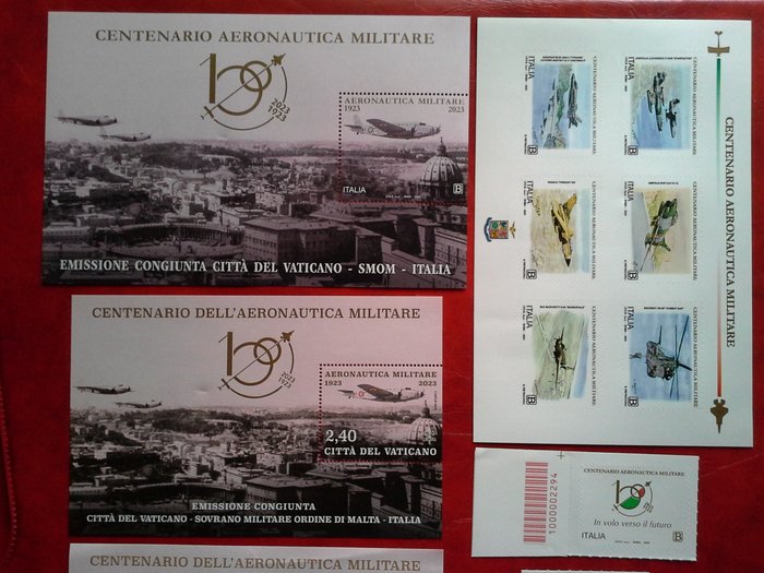 Den Italienske Republik 2023 - 4 MNH Aeronautica Militare Centenary Sheets + 2 MNH-stempler + nøglering