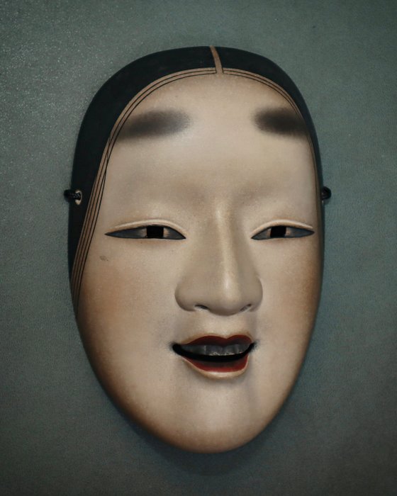 Beautiful Japan Wooden Noh Mask of Magojirō 能面 孫次郎 (with box and bag) - Skulptur Træ - Japan  (Ingen mindstepris)