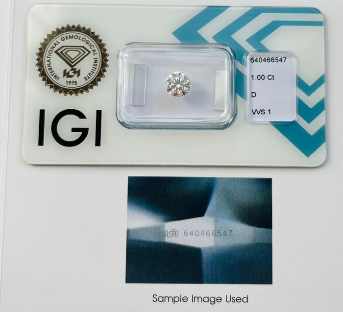 1 pcs Diamant  (Natur)  - 1.00 ct - Rund - D (farveløs) - VVS1 - International Gemological Institute (IGI) - *VG EX EX SL*