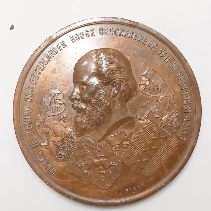 Nedre feudale lande. Willem III (1849-1890). Schwere Bronzemedaille, Amsterdam Kolonialausstellung o.J. ( ca 1880)