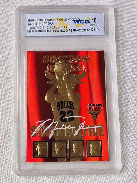 1996 Skybox NBA Hoops 23KT Gold Michael Jordan Starting 5 Chicago Bulls Red Holo Refractor WCG 10 - 1 Graded card