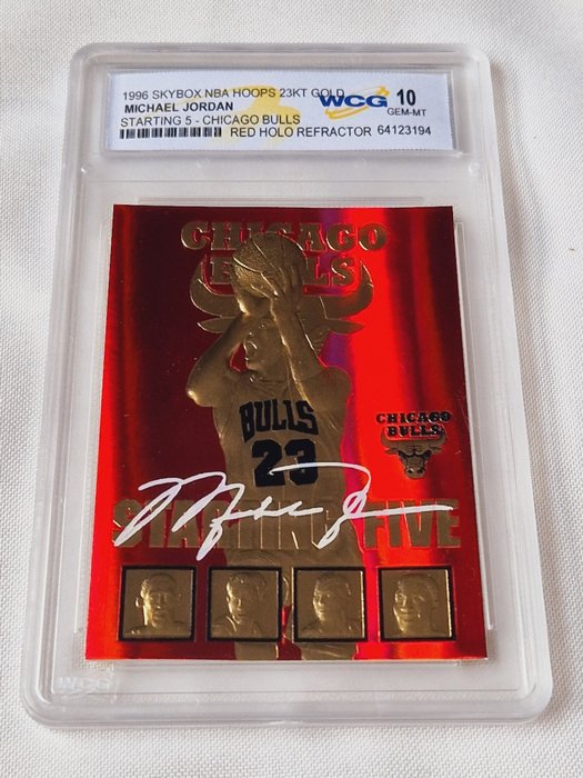 1996 Skybox NBA Hoops 23KT Gold Michael Jordan Starting 5 Chicago Bulls Red Holo Refractor WCG 10 - 1 Graded card