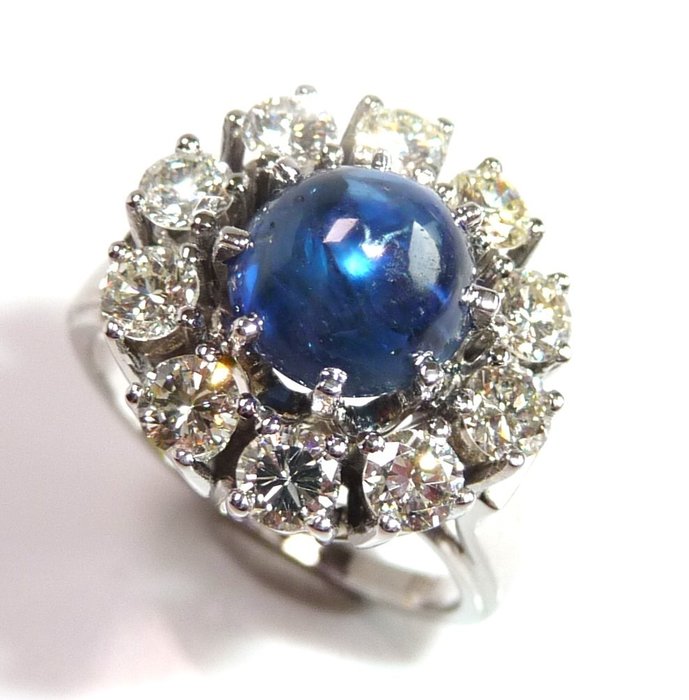 Ring - 14 karat Hvidguld -  3.20ct. tw. Diamant (Natur)  - Safir - Gr. 55 - udskiftelig