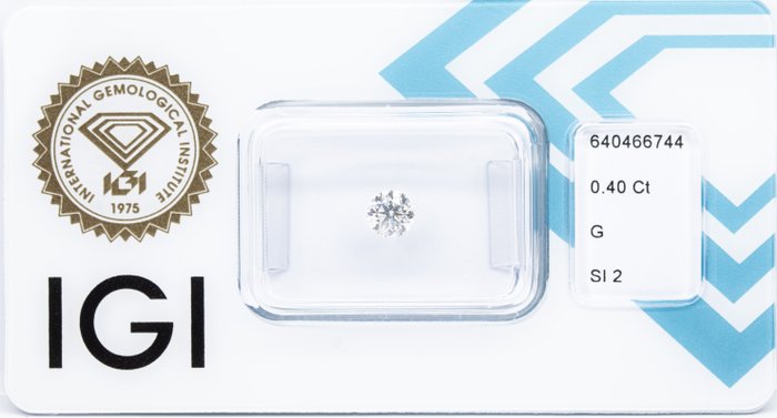 Ingen mindstepris - 1 pcs Diamant  (Natur)  - 0.40 ct - Rund - G - SI2 - International Gemological Institute (IGI)