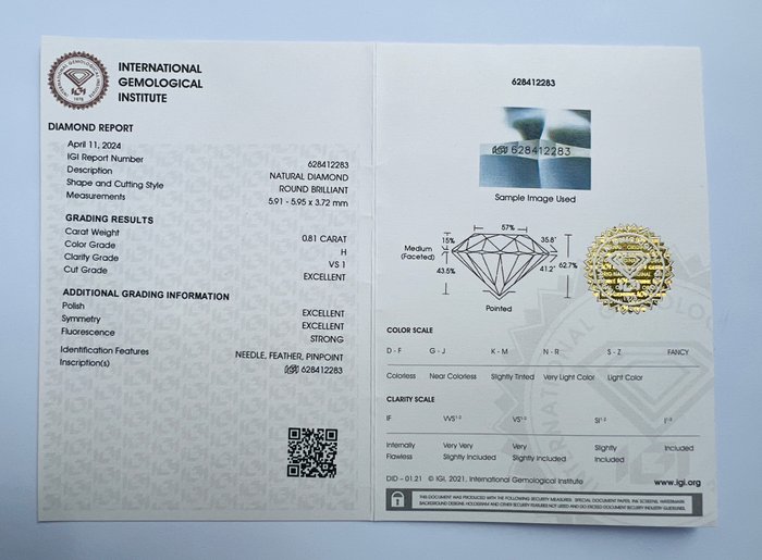 Ingen mindstepris - 1 pcs Diamant  (Natur)  - 081 ct - Rund - H - VS1 - Gemological Institute of America (GIA) - *3EX*