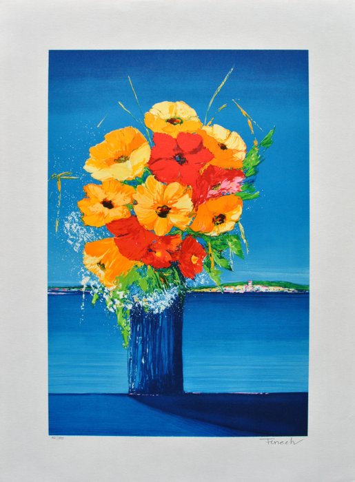 Serge Fenech (1951) - Bouquet fleuri face à la mer