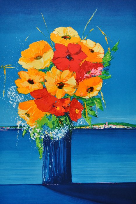 Serge Fenech (1951) - Bouquet fleuri face à la mer