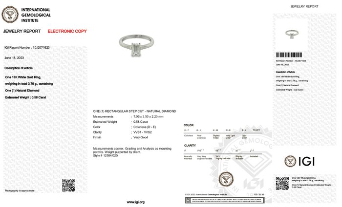 18 kraat Hvidguld - Ring - 0.58 ct Diamant