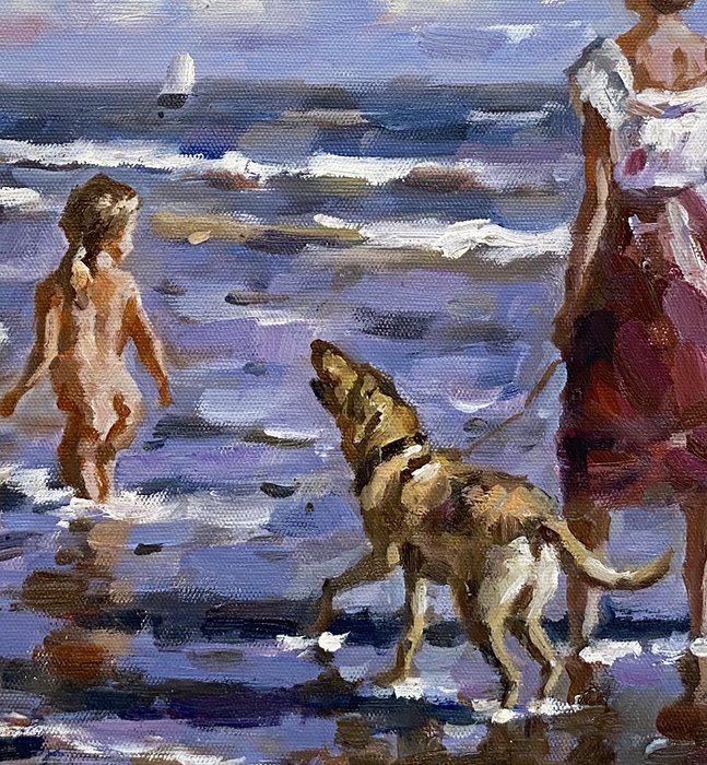 Francis Cristaux (1950) - Plage Normande - Petite Baignade