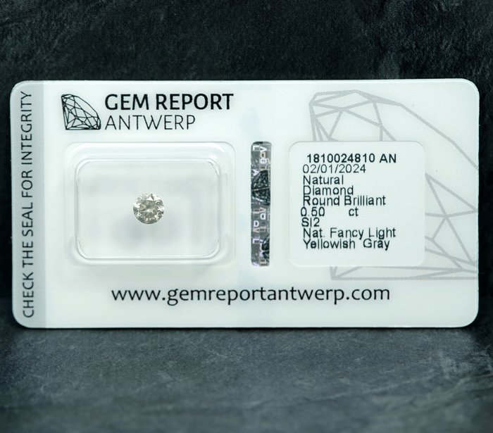 1 pcs Diamant  (Naturfarvet)  - 0.50 ct - Fancy light Gullig Grå - SI2 - Gem Report Antwerp (GRA)