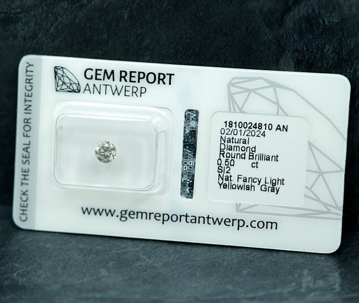 1 pcs Diamant  (Naturfarvet)  - 0.50 ct - Fancy light Gullig Grå - SI2 - Gem Report Antwerp (GRA)