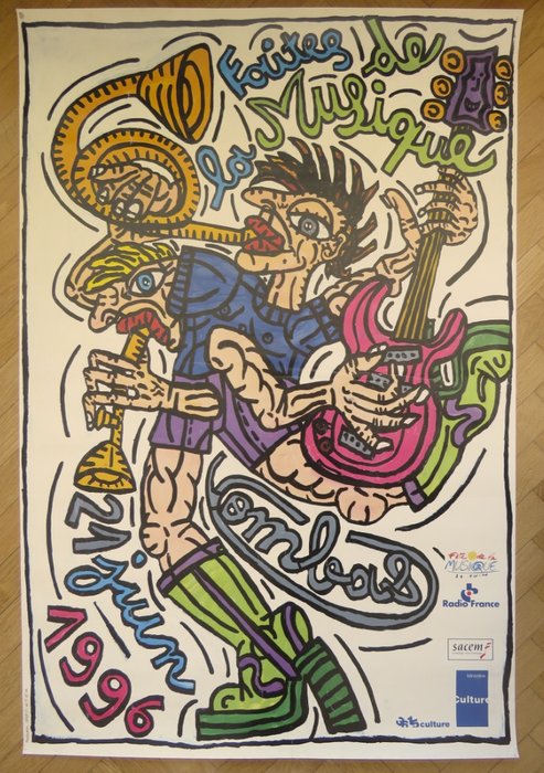 Robert Combas - Affiche originale "Fête de la Musique" - Grand format - 1996