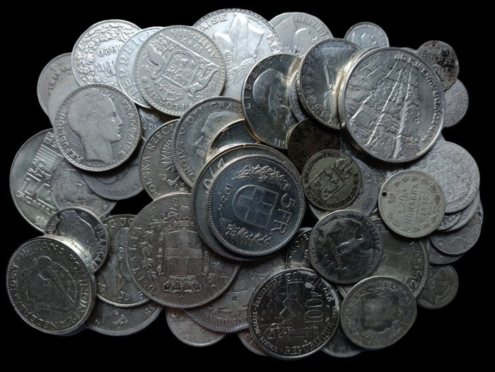 Europa, Verden. Lot of 0.6 kilo of silver coins - different dates  (Ingen mindstepris)