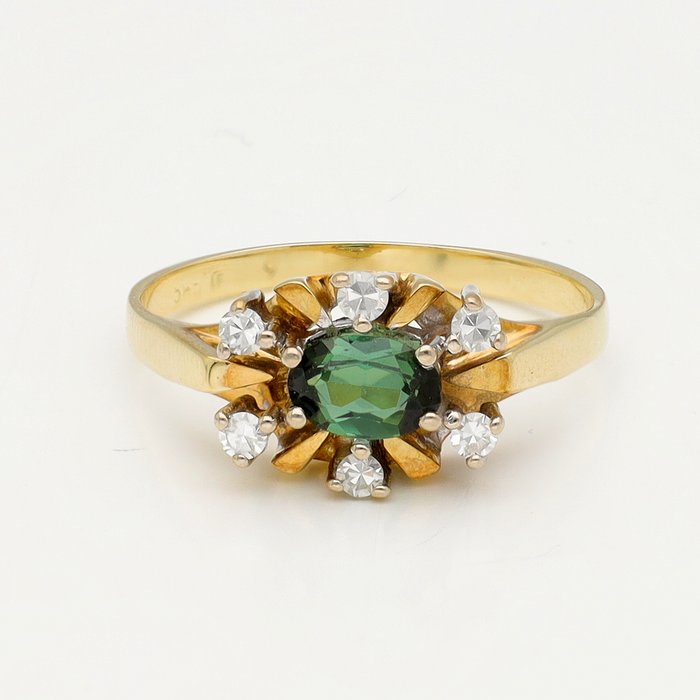 Ingen mindstepris - Ring - 18 kraat Gulguld, Hvidguld -  0.12ct. tw. Diamant (Natur)  - Turmalin