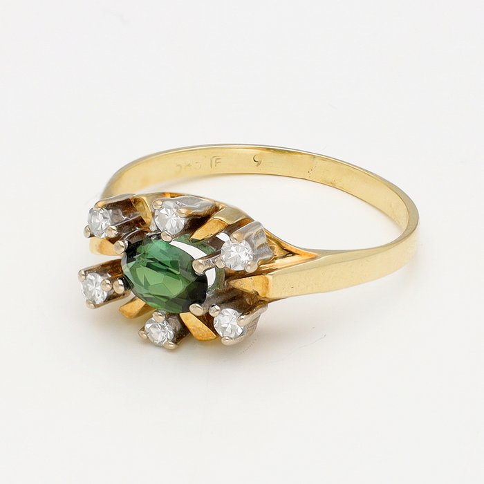 Ingen mindstepris - Ring - 18 kraat Gulguld, Hvidguld -  0.12ct. tw. Diamant (Natur)  - Turmalin