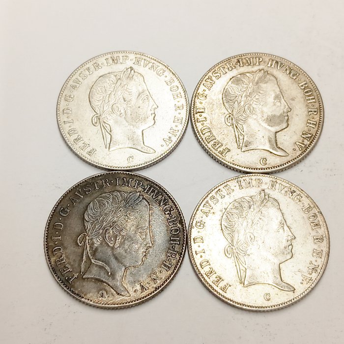 Østrig, Østrig Habsburg. Franz Joseph 1848-1916. Lot of 4 x 20 Kreuzer (verschiedene) 1837-1848