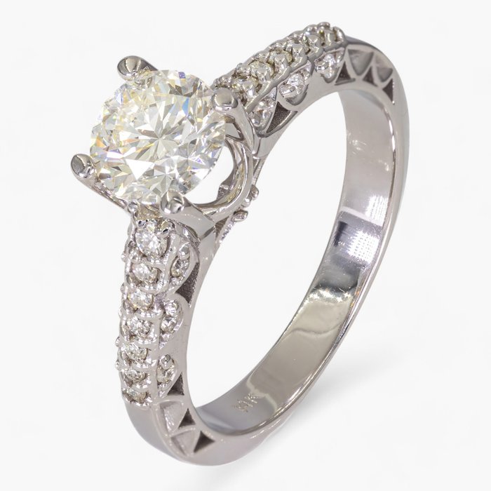 Ingen mindstepris - Ring - 14 karat Hvidguld, IGI Antwerpen - 1,10 ct diamanter - 0,90 ct center -  1.10ct. tw. Diamant (Natur) - Diamant