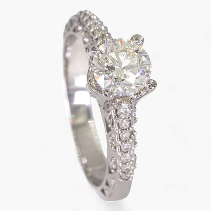 Ingen mindstepris - Ring - 14 karat Hvidguld, IGI Antwerpen - 1,10 ct diamanter - 0,90 ct center -  1.10ct. tw. Diamant (Natur) - Diamant